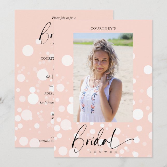 Invitation Peach Polka Dot Custom Photo Bridal Shower (Devant / Derrière)