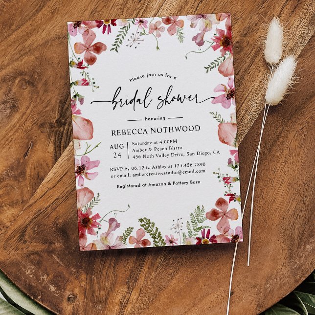 Invitation Peach Pressé Rose Floral Douche nuptial (Créateur téléchargé)