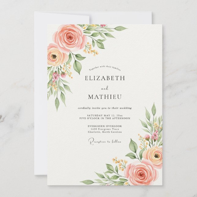 Invitation Peach Pristine Spring Wedding (Devant)