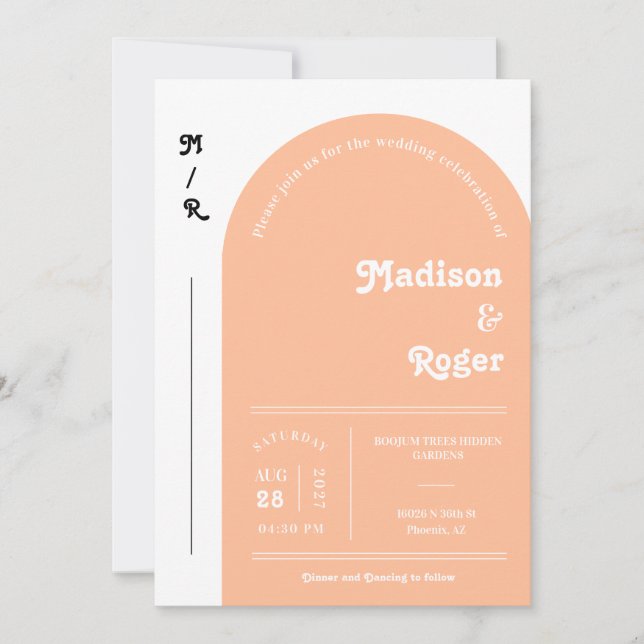 Invitation Peach Retro Arch Photo QR Code RSVP Super (Devant)