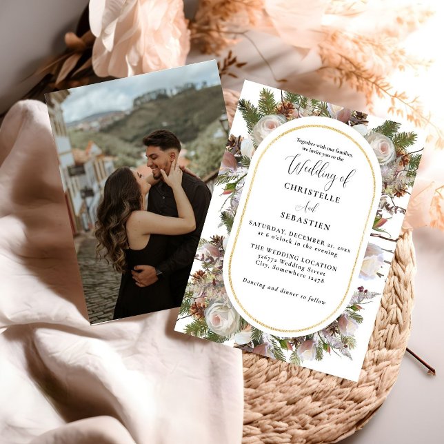 Invitation Peach rose Boho Aquarelle hiver Floral Mariage (Créateur téléchargé)