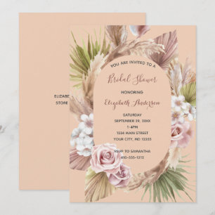 Invitation Peach Rose Boho Floral Fête des mariées tendance