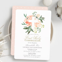 Peach Rose Croix Blanche Fille Première Sainte Com
