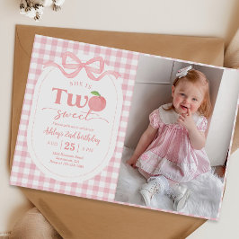 Invitation Peach rose En vichy douce 2e photo d'anniversaire