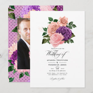 Invitation Peach rose et Lavender violet Mariage floral