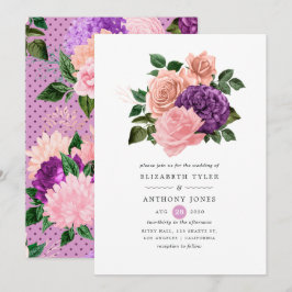 Invitation Peach rose et Lavender violet Mariage floral