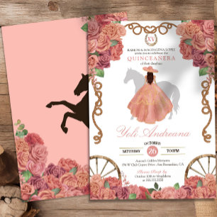 Invitation Peach Rose Gold Western Charro Quinceañera