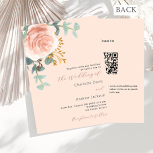 Invitation Peach rose or floral QR RSVP mariage de luxe