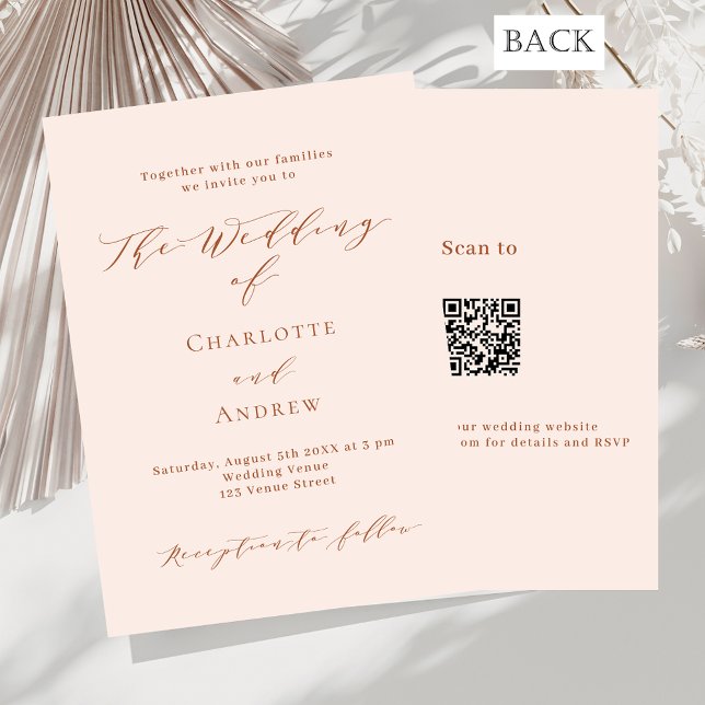 Invitation Peach rose or officiel QR code RSVP mariage (Créateur téléchargé)