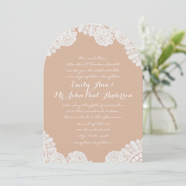 Invitation Peach Russe Pays Heirloom Lace Mariage (Debout devant)