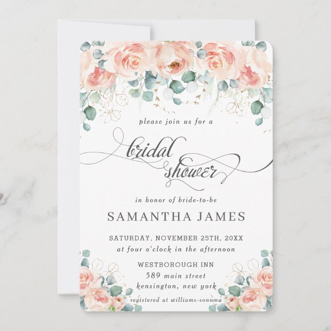 Invitation Peach Rustique Floral Rose Fête des mariées de ver (Devant)