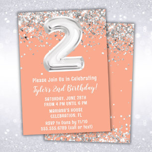 Invitation Peach Silver 2e fête d'anniversaire