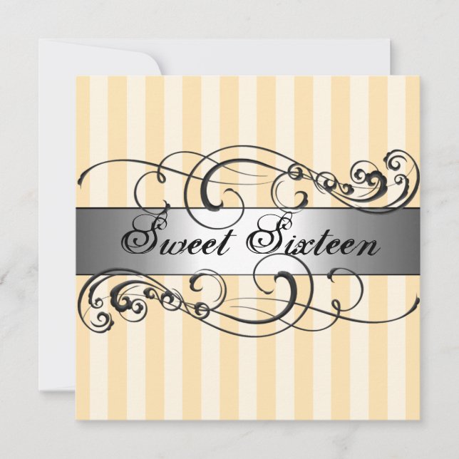 Invitation Peach & Silver stripe Sweet 16 Anniversaire Invita (Devant)