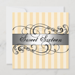 Invitation Peach & Silver stripe Sweet 16 Anniversaire Invita