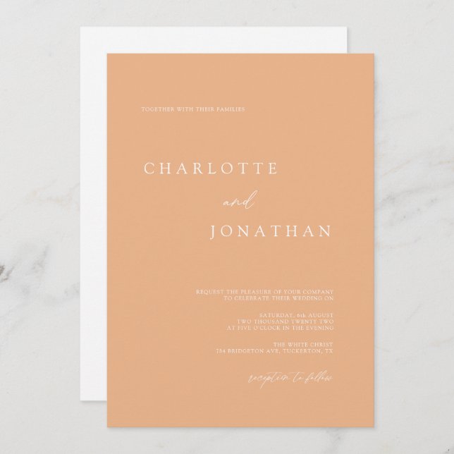 Invitation Peach Simple Chic Moderne QR Code Mariage (Devant / Derrière)