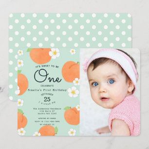 Invitation Peach Sweet to Be One 1st Birthday Photo