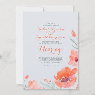 Invitation Peach Watercolor Florals Mariages d'été