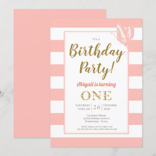 Invitation Peach White Gold Parties scintillant 1ère fête d'a