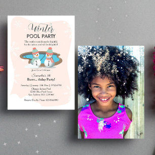 Invitation Peach Winter Pool Photo fête d'anniversaire