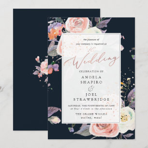 Invitation Peaches+Crème Aquarelle Roses+Bulles Champagne
