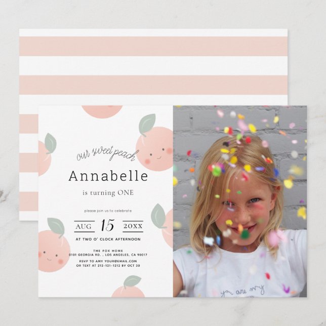 Invitation Peaches & Crème Cute Girl Photo Anniversaire (Devant / Derrière)