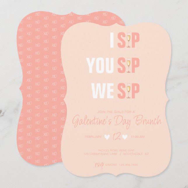 Invitation Peachy Pink Galentine's Champaign Brunch Invitatio (Devant / Derrière)