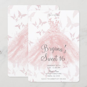 Invitation Peachy rose papillon Danser Robe Douce 16 Partie