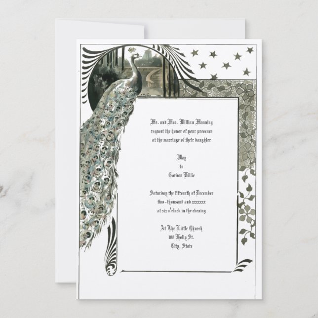 Invitation Peacock Art Nouveau vintage (Devant)