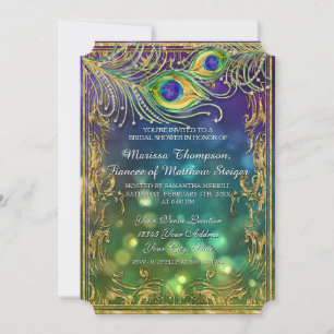 Invitation Peacock Bijou en plumes Fête des mariées en or éti