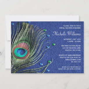 Invitation Peacock Bijoux en plumes Fête des mariées bleue