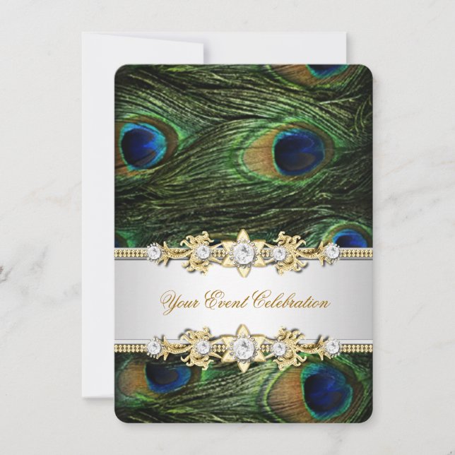 Invitation Peacock Blue Green Gold Soft (Devant)