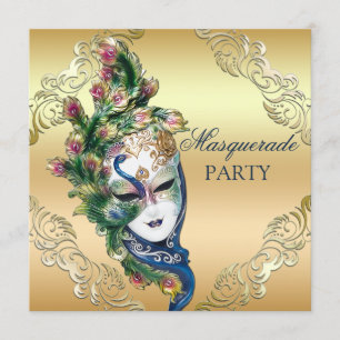 Invitation Peacock et plumes Masque or Masquerade Party