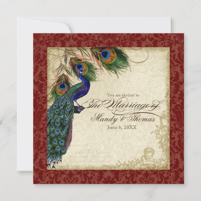 Invitation Peacock & Feather Mariage formel Inviter la Bourgo (Devant)