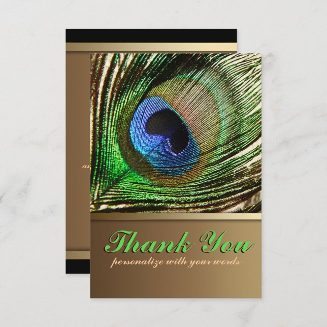 Invitation Peacock Feather Merci note (Devant / Derrière)