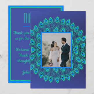 INVITATION PEACOCK FEATHER MOTIF PATTERNEL BLEU VERT