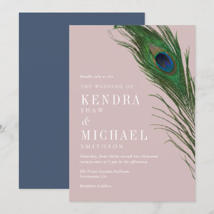 Invitation Peacock Feather Poise Peach Thème Mariage Inviter
