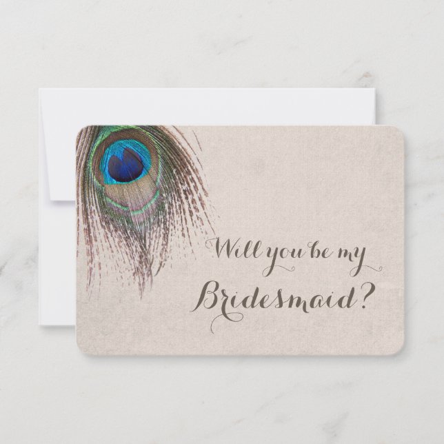 Invitation Peacock Feather Will You Be My Bridesmaid (Devant)