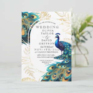 Invitation Peacock Feathers Flora Mariage