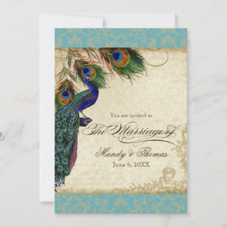 Invitation Peacock & Feathers Mariage formel Inviter Aqua Blu