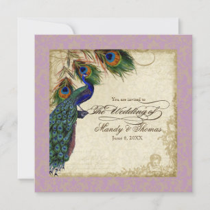 Invitation Peacock & Feathers Mariage formel Inviter Lavender