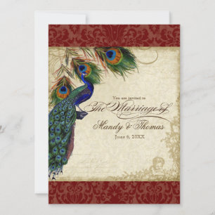 Invitation Peacock & Feathers Mariage formel Inviter Rouge
