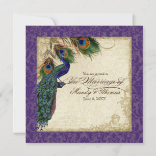 Invitation Peacock & Feathers Mariage formel Inviter violet