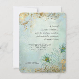 Invitation Peacock Feathers Soigné Mariage Dîner Réception