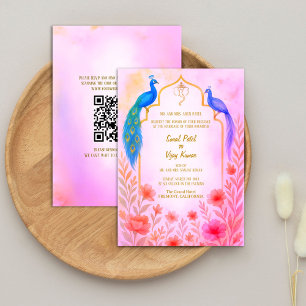 Invitation Peacock Floral Indien Hindu Mariage QR Code