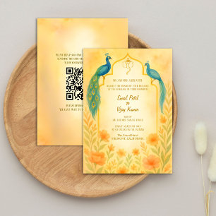Invitation Peacock Floral Indien Hindu Mariage QR Code