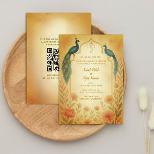 Invitation Peacock Floral Indien Hindu Mariage QR Code