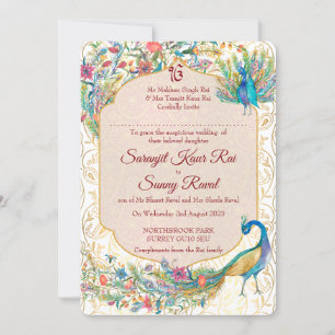 Invitation Peacock motif indien mariage pour la mariée