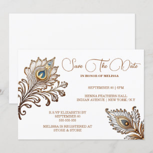 Invitation Peacock plumes henné inspiré date de sauvegarde