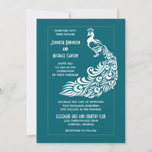 Invitation Peacock sur Turquoise Bold Design Art déco élégant