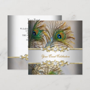 Invitation Peacock Turquoise Blue Gold Elegant Party